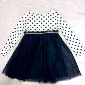 Little girls black and white polka dot dress with tulle skirt